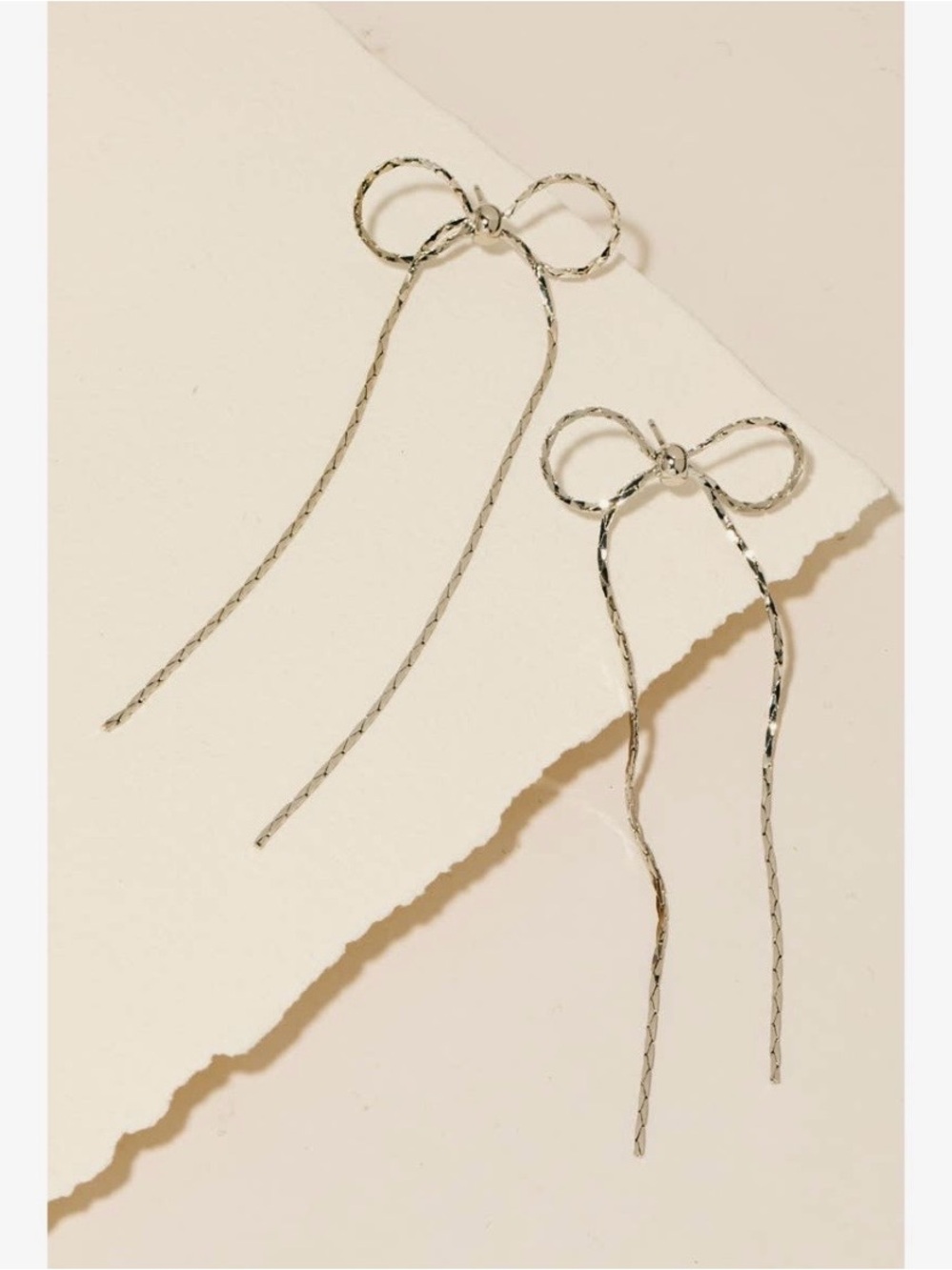 Delicate Silver Bow Drop Earrings